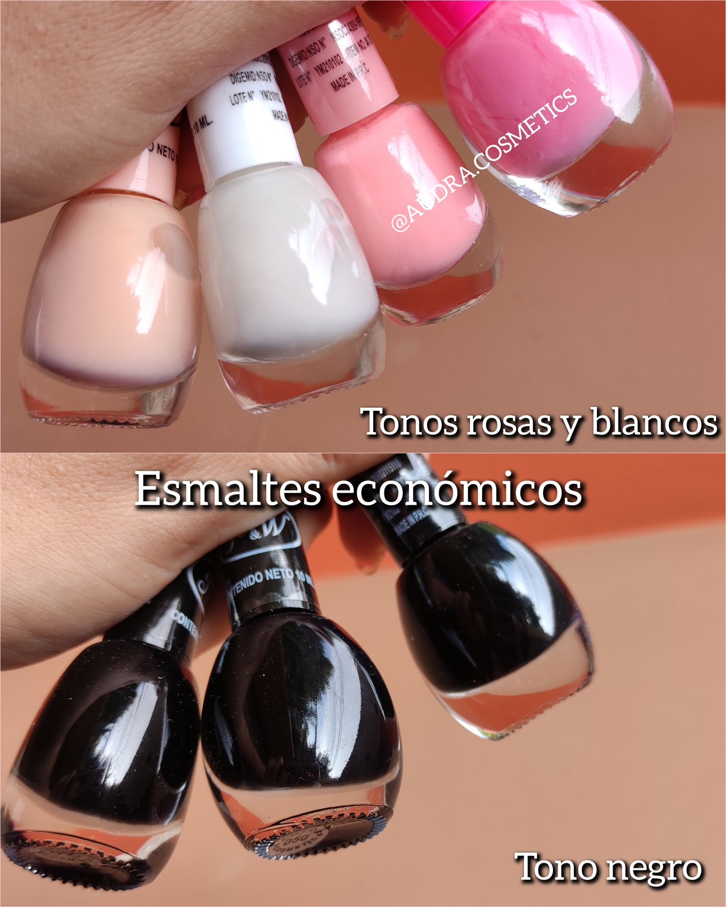 ESMALTES ECONÓMICOS TONOS ROSAS Y NEGRO